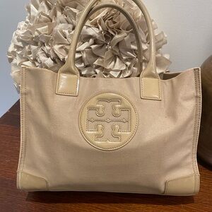 🤍🍦💛Tory Burch New Ella Bio Embossed Mini Handbag Tote “Vanilla Soft Serve” $248